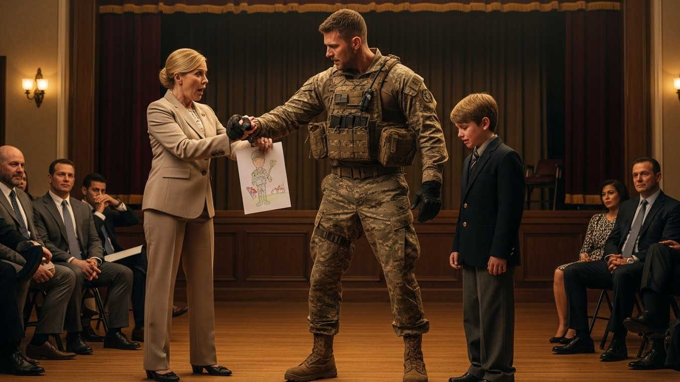 SHE TRIED TO RIP UP HIS DRAWING BECAUSE IT “WASN’T REAL ART”—SHE DIDN’T SEE THE SOLDIER STANDING BEHIND HER.